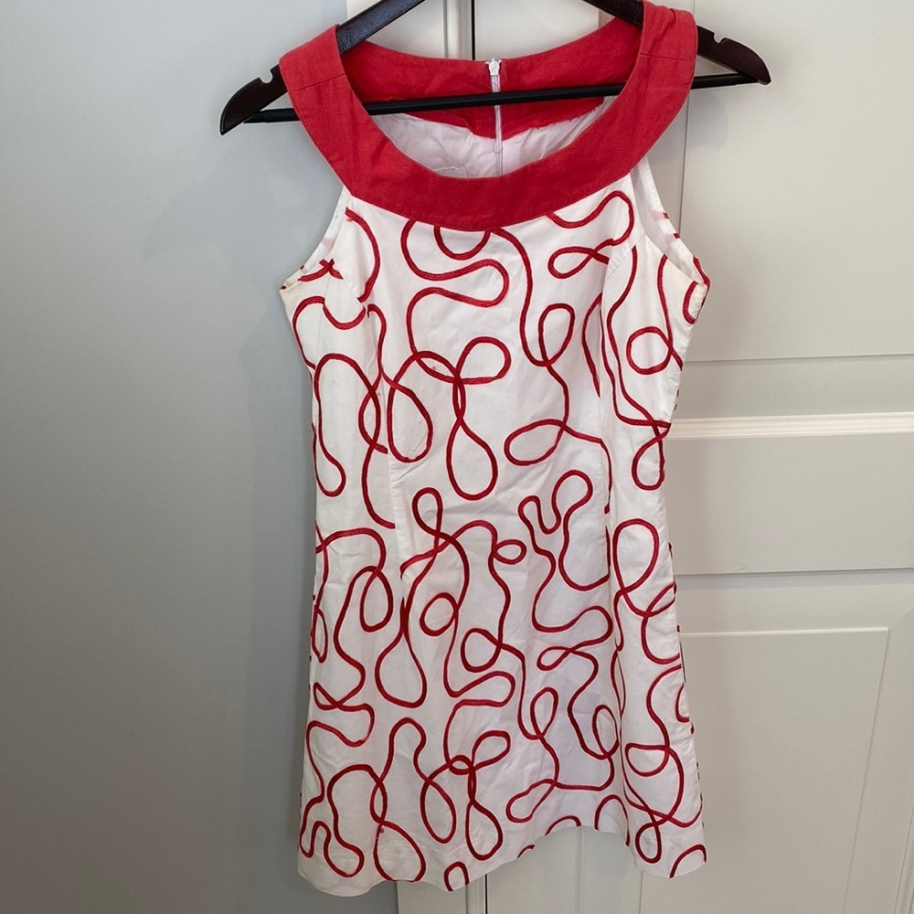 Red and white swirl dress
